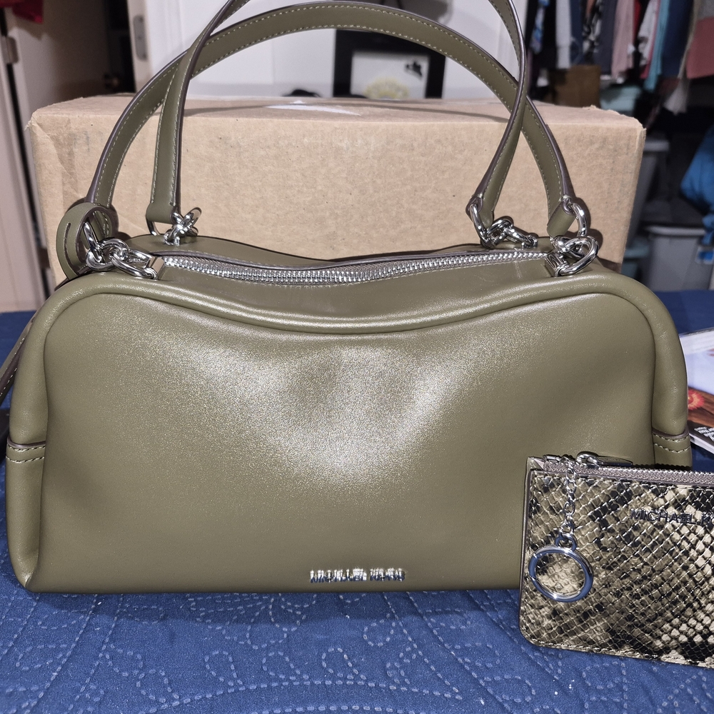 Michael Kors Olive Satchel with Snake Print Pouch